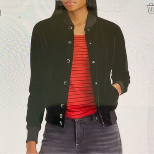 Chaps Elegant Black Velvet Women's Bomber Style Jacket